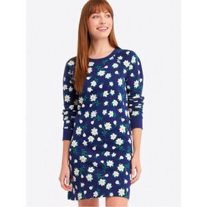 Draper James Magnolia Floral Cotton Sweatshirt Midi Dress Blue White 1X Plus